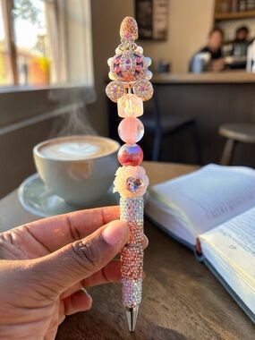 Handcrafted Rhinestone Crystal Pink Beaded Pen